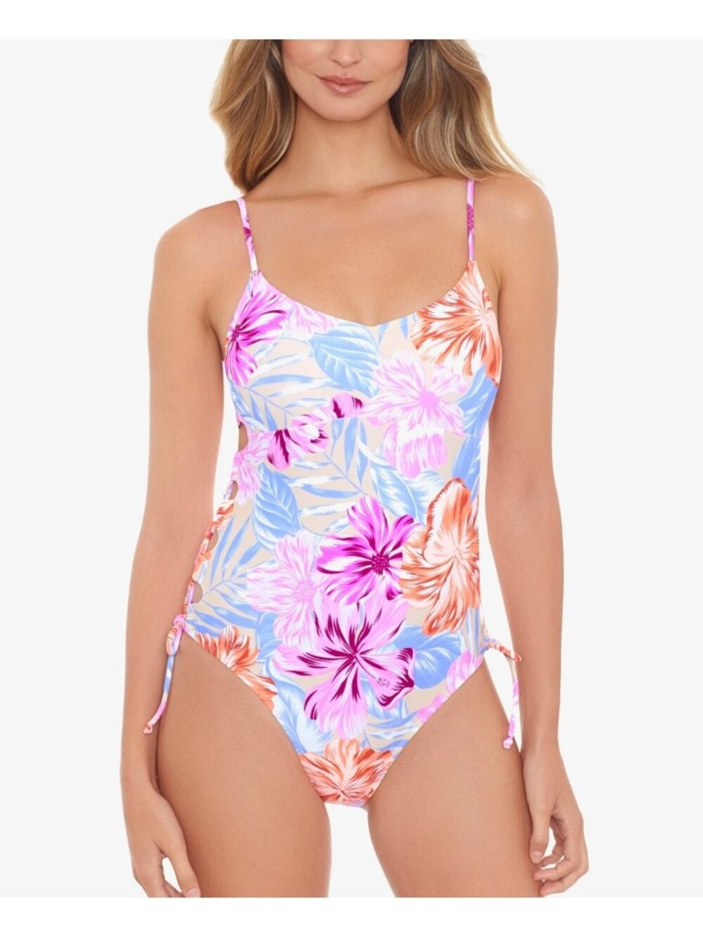 Salt + Cove Womens Cut-Out Side Tie One-Piece Swimsuit Pink Size XS